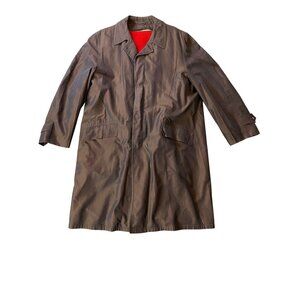 Plymouth Of Boston Brown Trench Coat Red Fleece Lining Mens Large